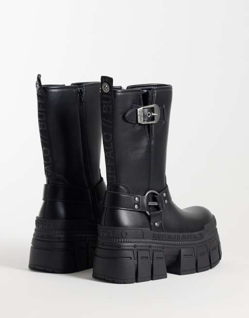 Buffalo Gosper platform biker boots in black, 5 of 5