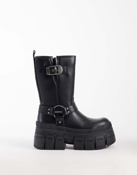 Buffalo Gosper platform biker boots in black - view 1