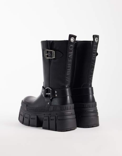 Buffalo Gosper platform biker boots in black, 2 of 4