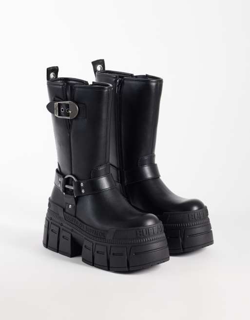 Buffalo Gosper platform biker boots in black, 3 of 4
