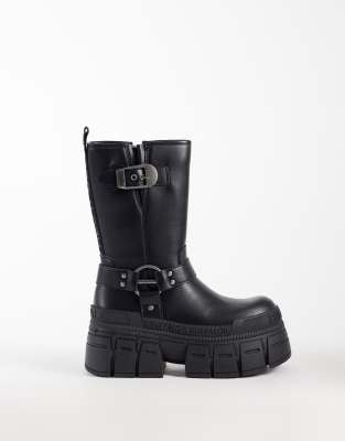 Buffalo Gosper Platform Moto Boots In Black