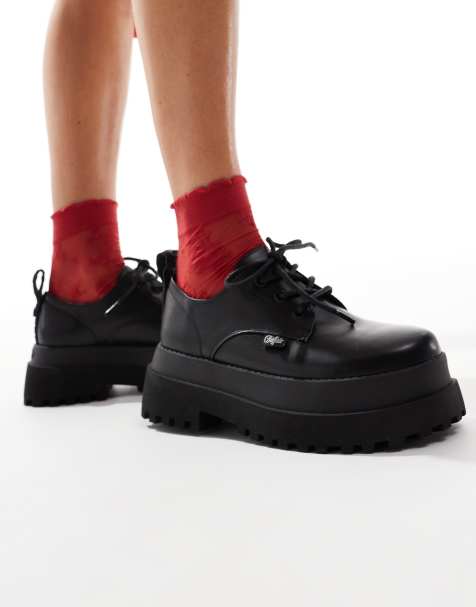 Buffalo lace up chunky shoe in black - view 1