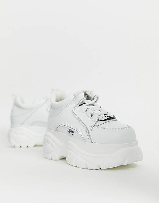 New Zealand Algebra Macadam Buffalo London classic leather lowtop chunky sneakers in white | ASOS