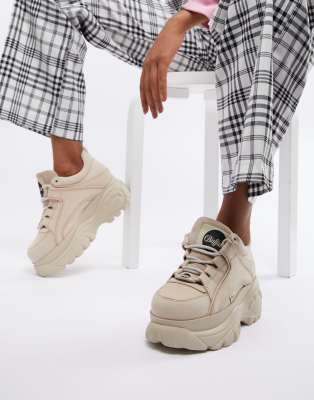 Buffalo London classic low top platform chunky sneakers in cream | ASOS