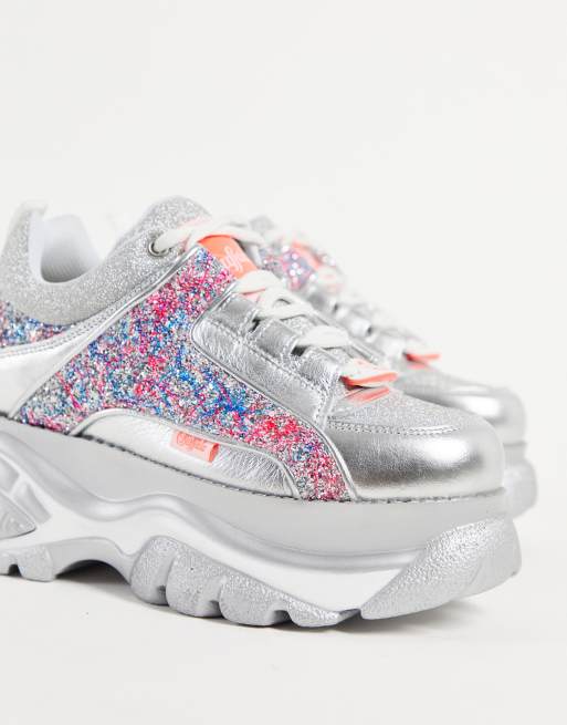 Buffalo – London Classic – Silverfärgade och rosaglittriga, grova sneakers, 2 av 4