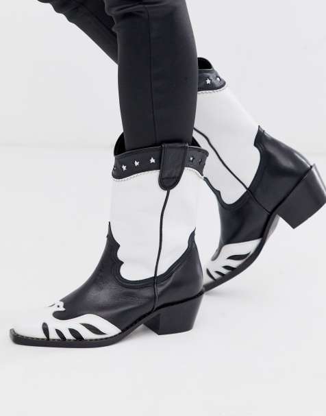 Buffalo London – Gerda – Western-Cowboy-Stiefel in Schwarz-weiß