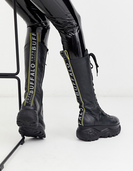 Buffalo London Gill chunky knee boots in black
