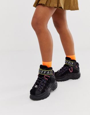 Buffalo - London Hiker - Hoge klassieke sneakers met veters in zwart