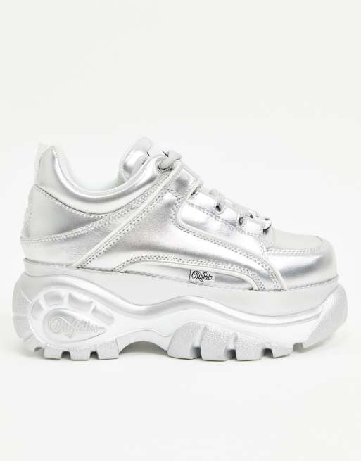 Buffalo London lowtop trainer in silver metallic | ASOS