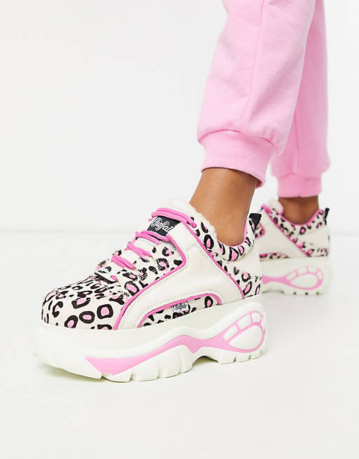 Udlevering Forslag Sequel Buffalo London Lowtop Trainer in White and Pink Leopard | ASOS