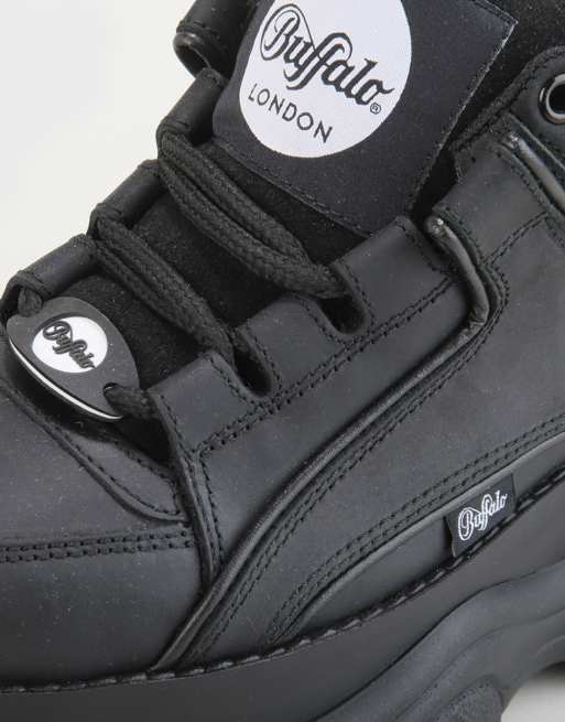 レア　Buffalo London ブラック Buffalo London Classic Low Leather Platform Sneakers Black