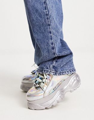 Buffalo mega platform trainers in holographic silver