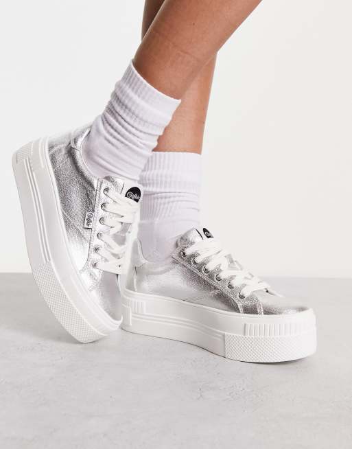 Buffalo Paired flatform sneakers in silver | ASOS