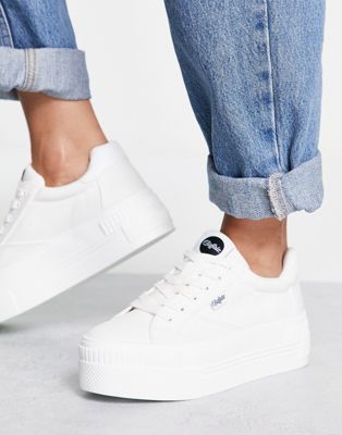 Buffalo paired vegan platform trainers in white canvas