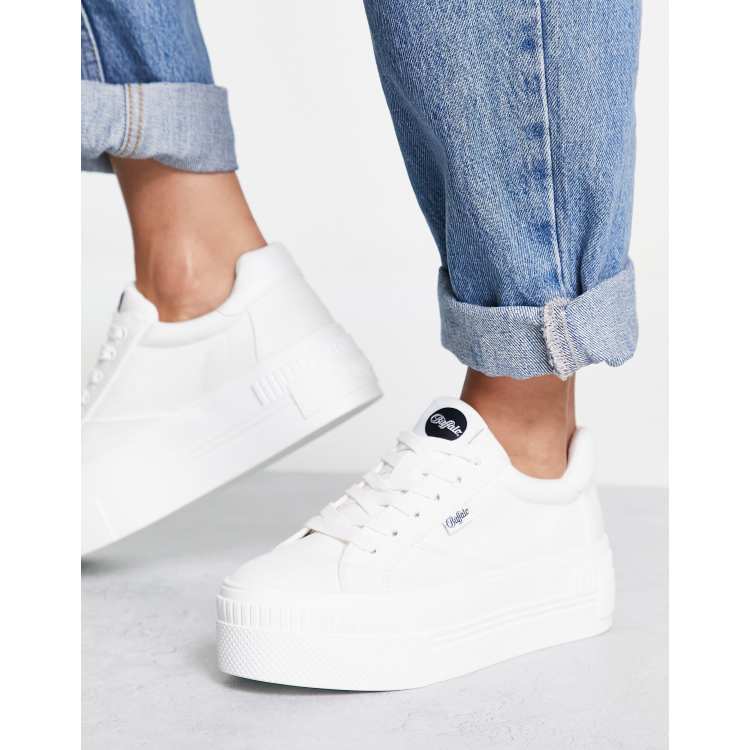 Buffalo paired vegan platform trainers in white canvas | ASOS