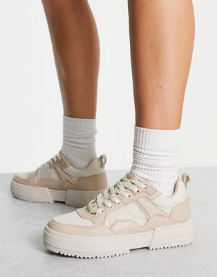 Buffalo RSE V2 vegan mixed panel trainers in cream and rose