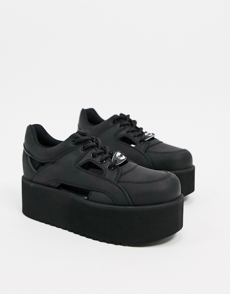 Buffalo - Sneakers met plateauzool van leer in zwart