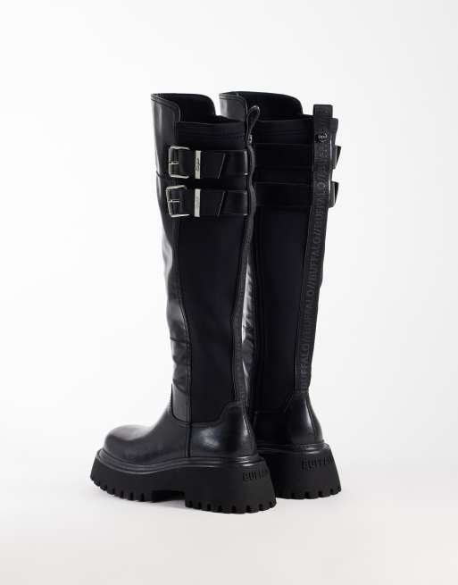 Buffalo Stacy high biker boots in black, 2 of 4