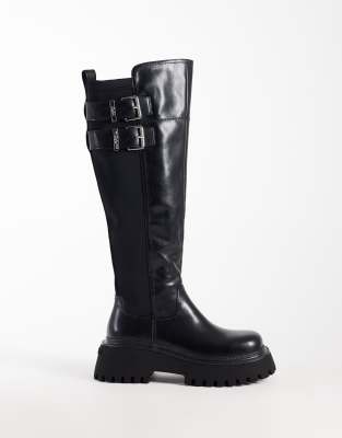 Buffalo Stacy High Moto Boots In Black