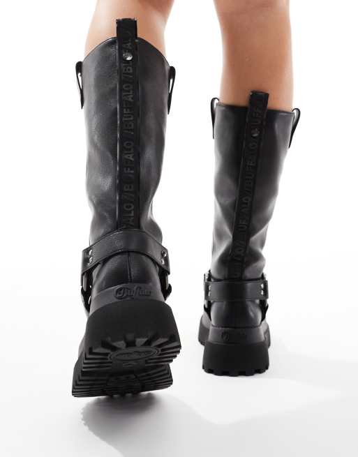 Buffalo tall biker boot in black