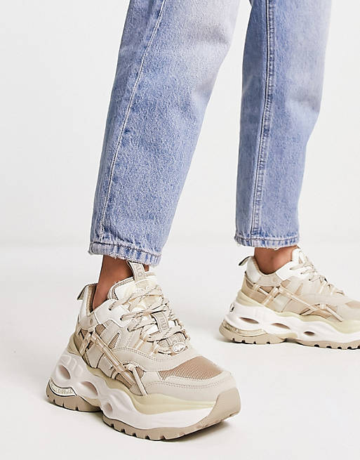 Buffalo Triplet hollow trainers in beige and white mix | ASOS