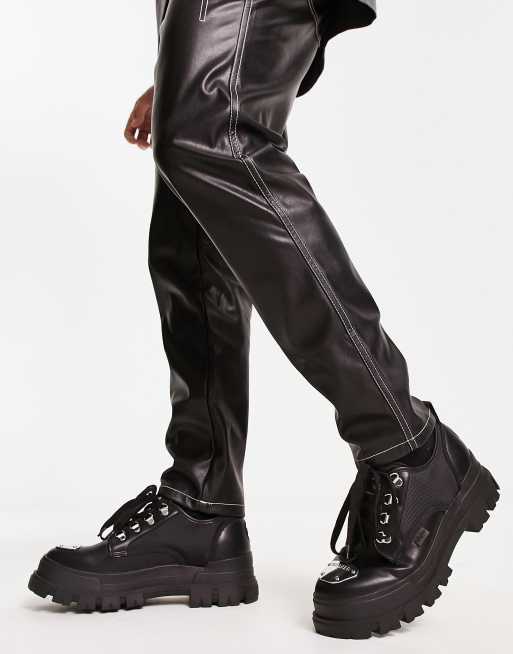 Buffalo vegan Aspha chunky shoes in black with metal detail ASOS
