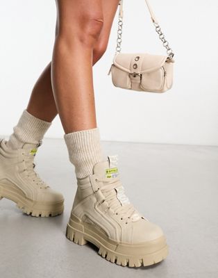  Vegan Aspha flat ankle boots in cream  