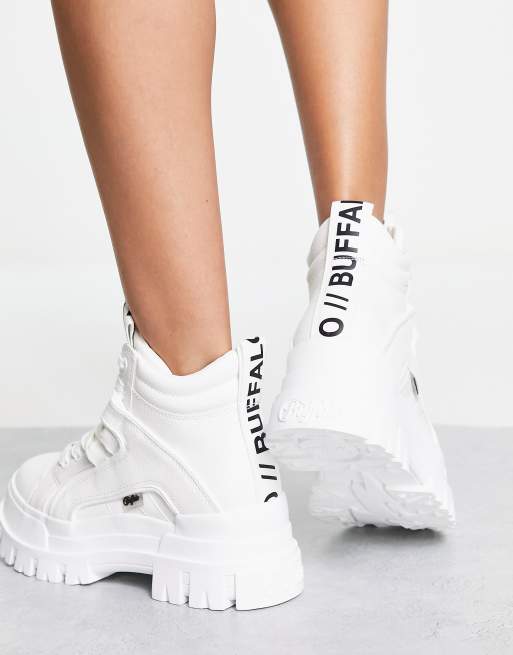 Buffalo Vegan Aspha flat ankle boots in white | ASOS