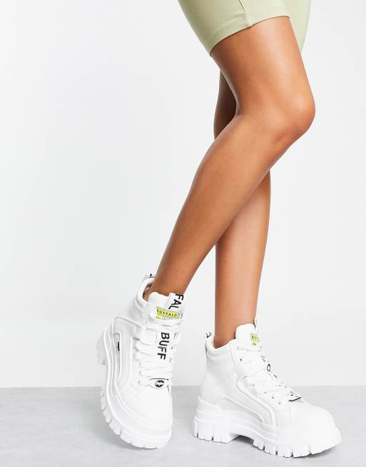 Buffalo Vegan Aspha flat ankle boots in white | ASOS