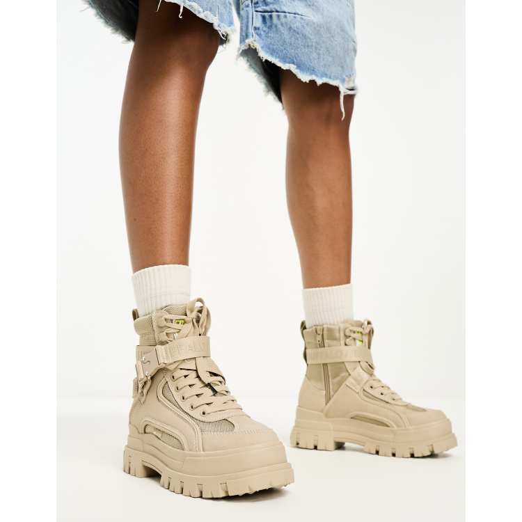 Buffalo vegan chunky boots in beige ASOS