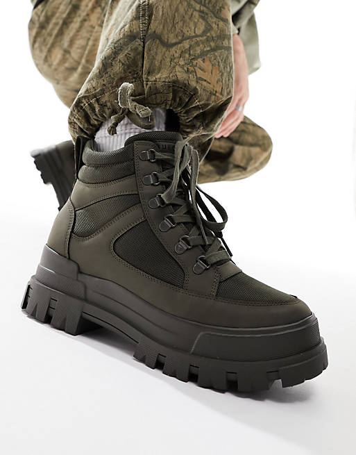 Buffalo vegan chunky boots in khaki | ASOS