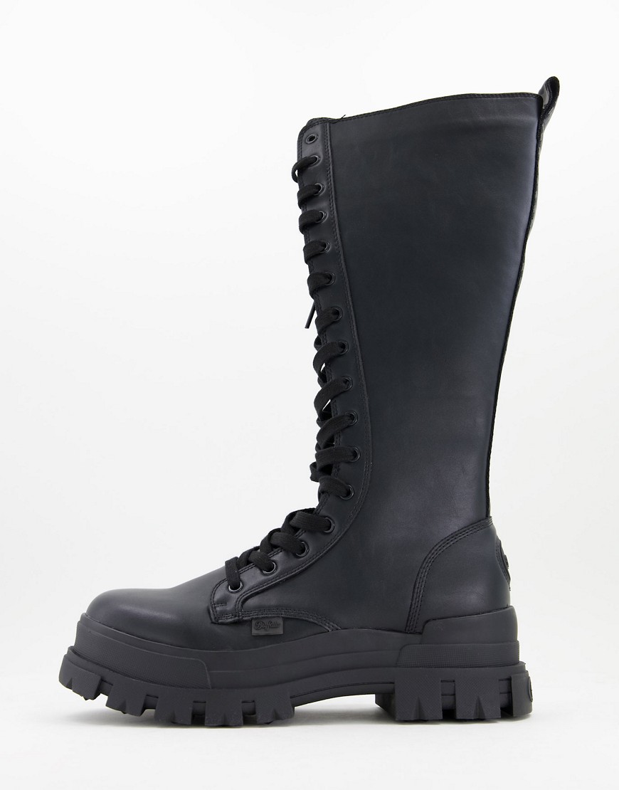 Buffalo vegan chunky knee high boots in black