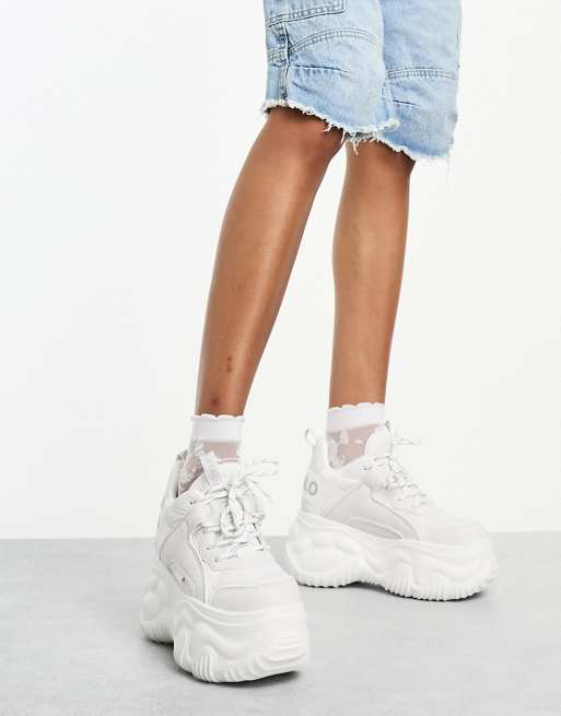 Buffalo white store chunky platform trainers