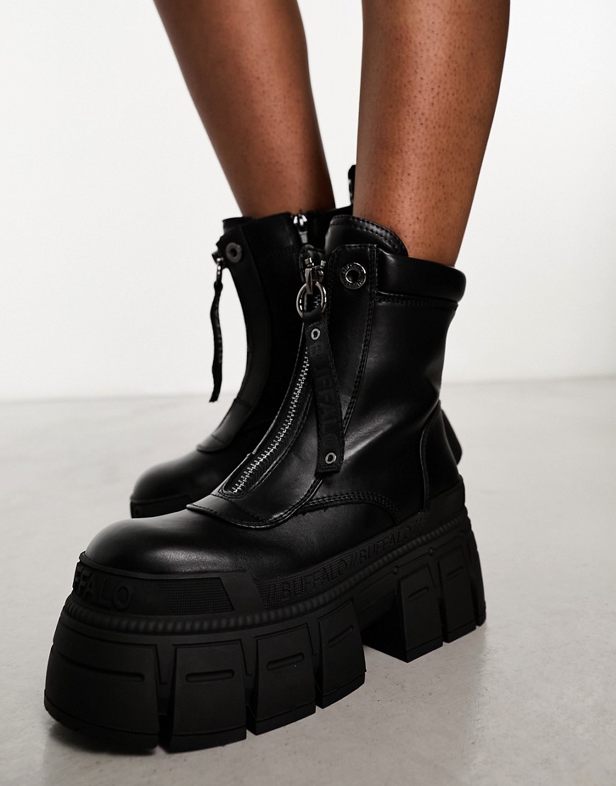 Buffalo vegan chunky zip boots in black