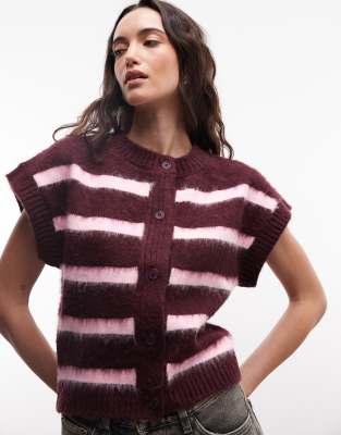 Collusion Burgundy And Pink Stripe Baby Cardi-red In Brown
