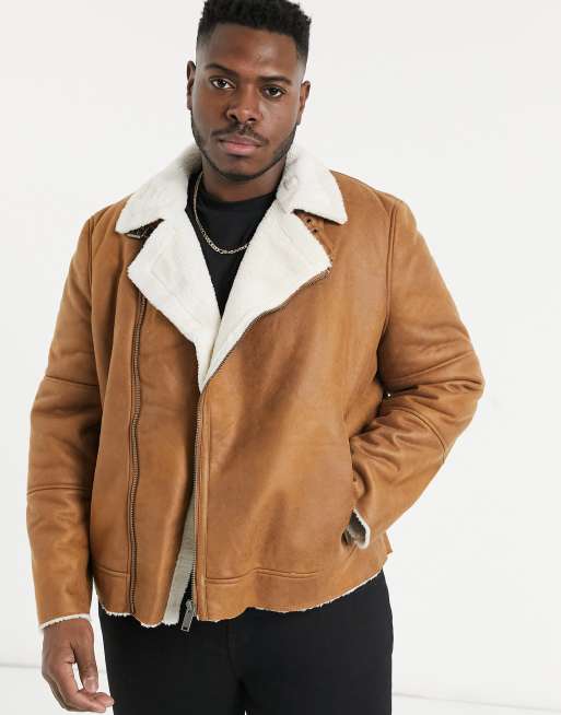 Burton Big Tall shearling jacket in brown