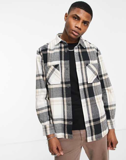 Burton check overshirt in black and white