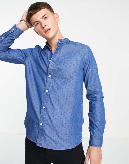 Burton - Denim overhemd met print in middenblauw