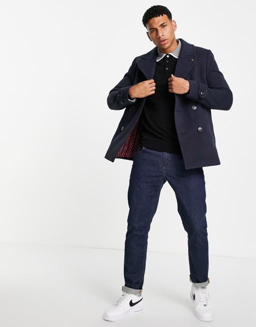 Burton double breasted peacoat in navy