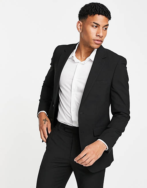Burton Menswear London Mens Black Essential Skinny Fit Suit Jacket with Stretch Business