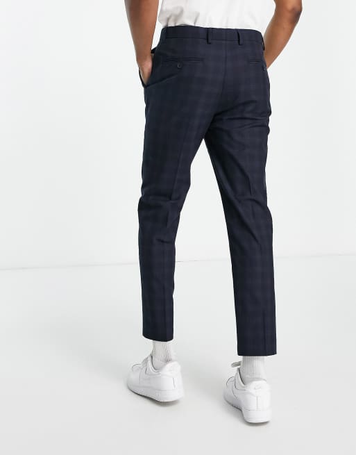 Burton - Geruite slim-fit broek in marineblauw