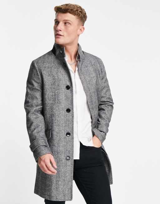 Grey funnel neck coat sale