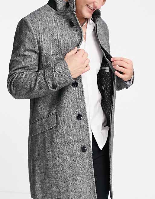 Mens grey clearance funnel neck coat