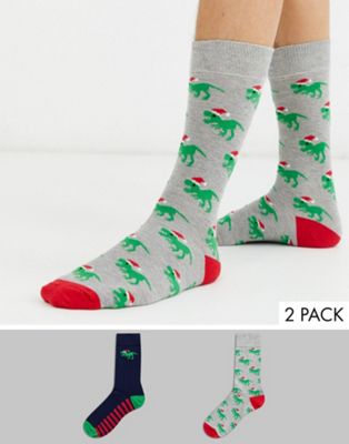 Burton Menswear – 2-pack dinosauriemönstrade strumpor-Flerfärgad