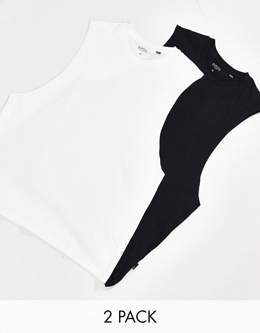 Burton Menswear 2 pack vests in white & black