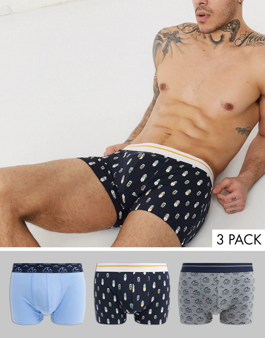 Burton Menswear – 3-pack båtmönstrade trunks-Marinblå