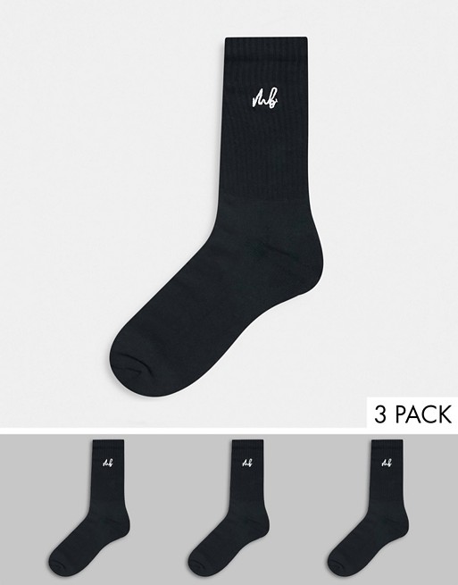Burton Menswear 3 pack crew socks in black