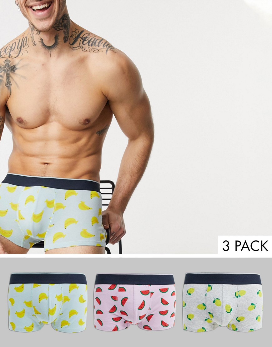 Burton Menswear – 3-pack fruktmönstrade trunks-Rosa