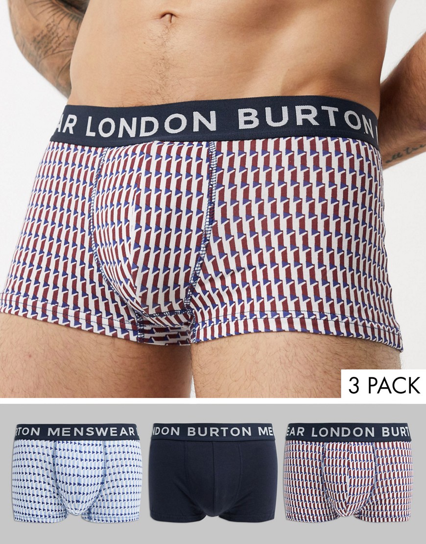 Burton Menswear – 3-pack geometriskt mönstrade trunks-Röd