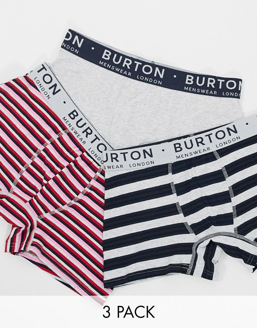 Burton Menswear 3 pack horizontal stripe trunks in grey